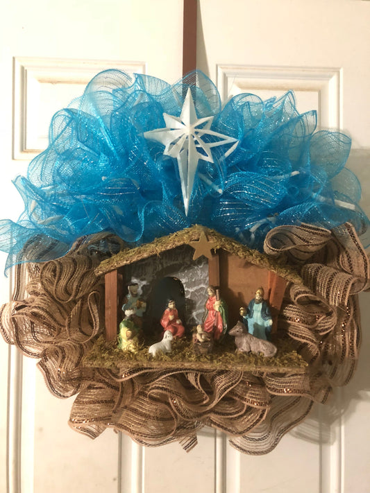 Nativity, holiday wreath, door decor, Christmas wreath