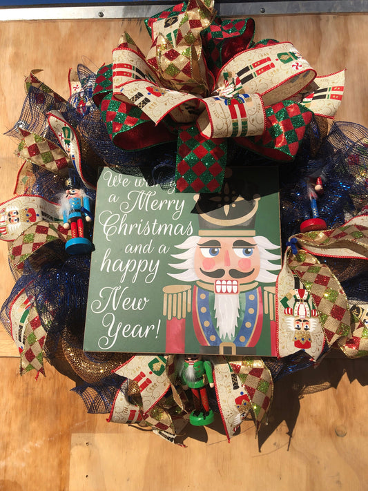 Nutcracker wreath, new year wreath, Christmas wreath , whimsical wreath, Christmas reef, blue and gold wreath, front door decor, porch decor
