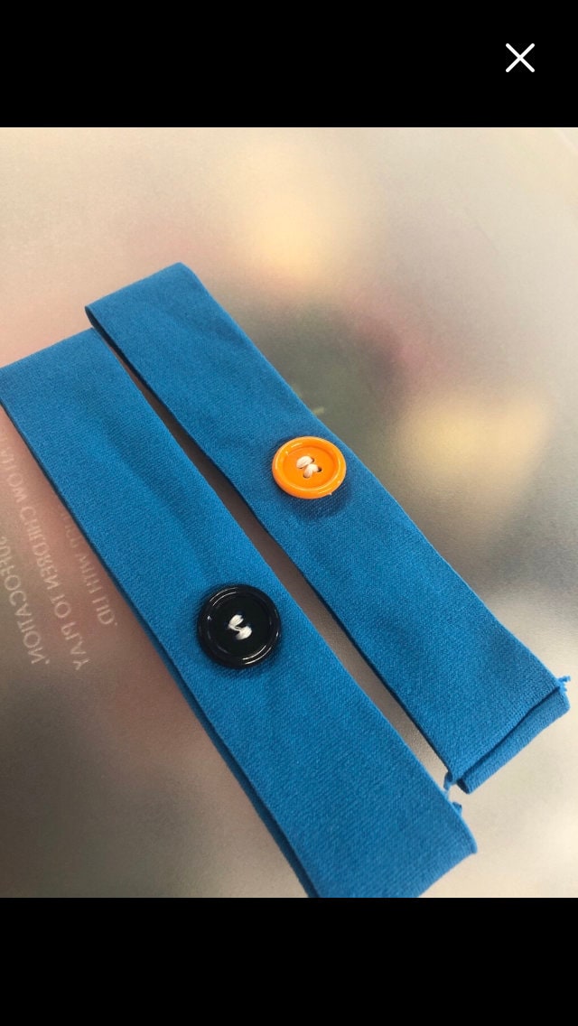 Kid sized Headband with buttons, headband for ear loop masks, headbands for healthcare workers.