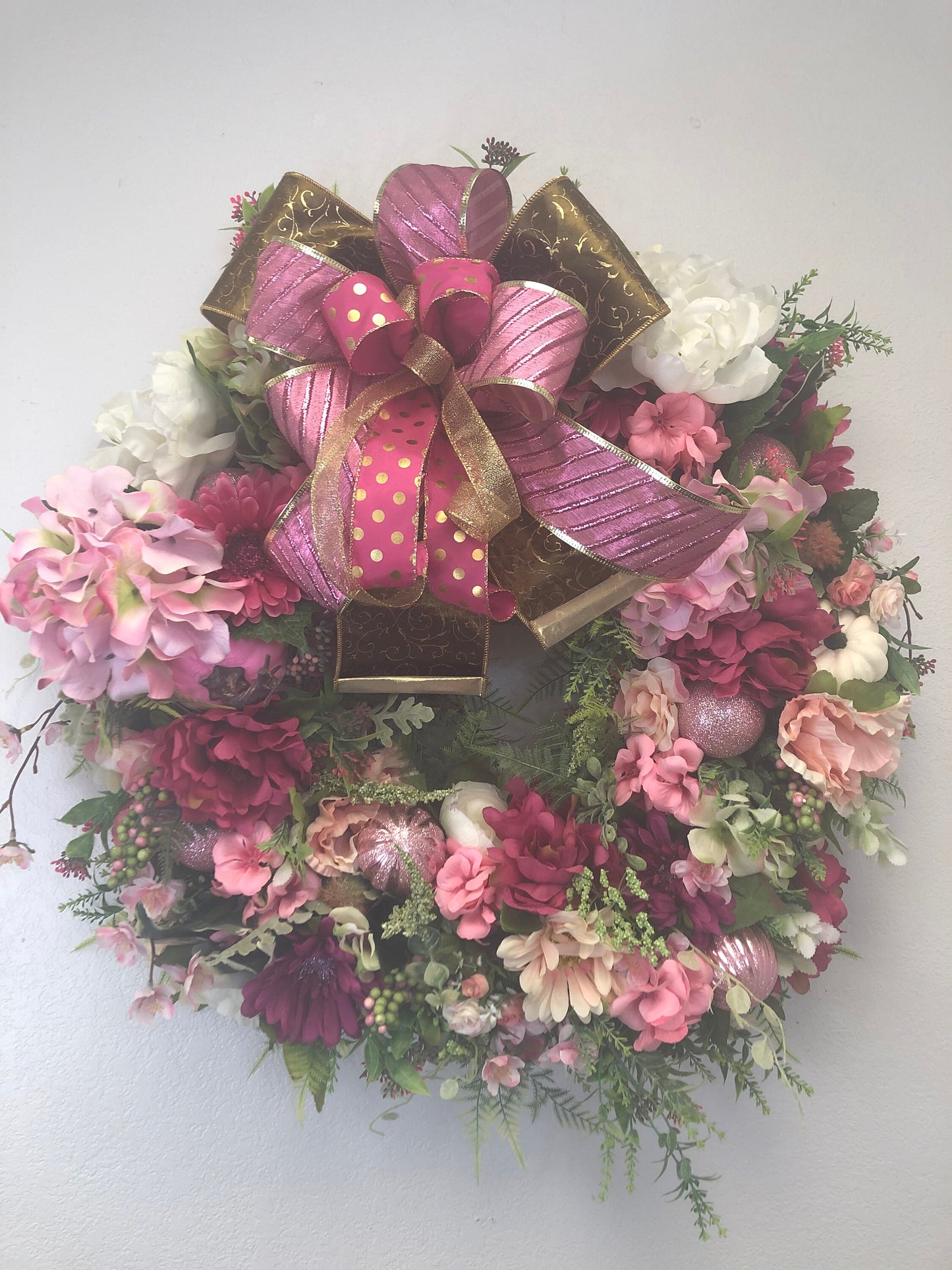 Pink floral, breast cancer awareness, luxury floral wreath, porch decor, front door wreath, large floral wreath