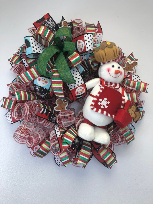 Christmas wreath, snowman wreath, gingerbread wreath, Christmas decor, front door wreath, porch decor,