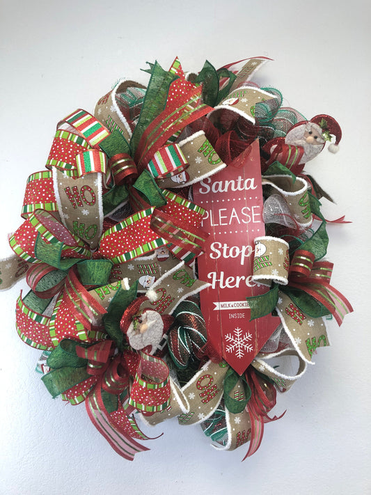 Santa stop wreath, Christmas wreath, Christmas decor, front door wreath, porch decor