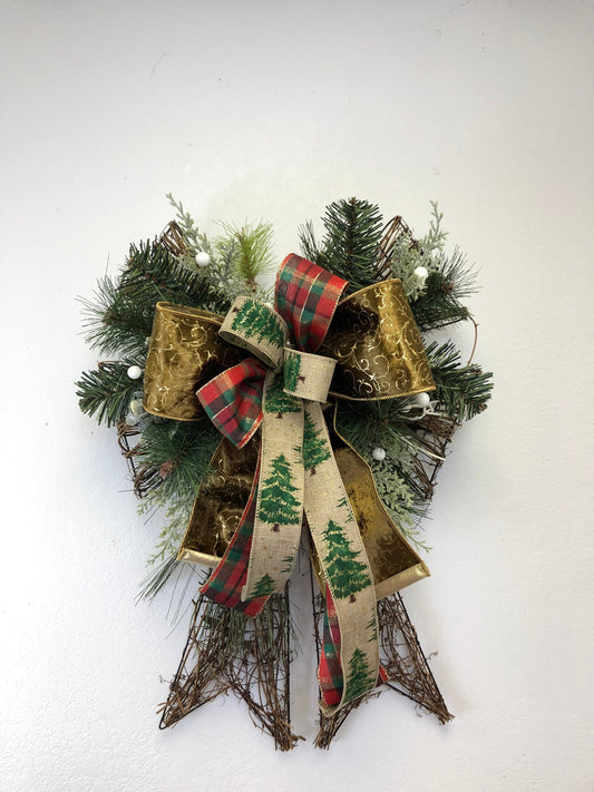 Twig wreath,Rustic Christmas, winter decor, farmhouse decor, country Christmas, bow door hanger