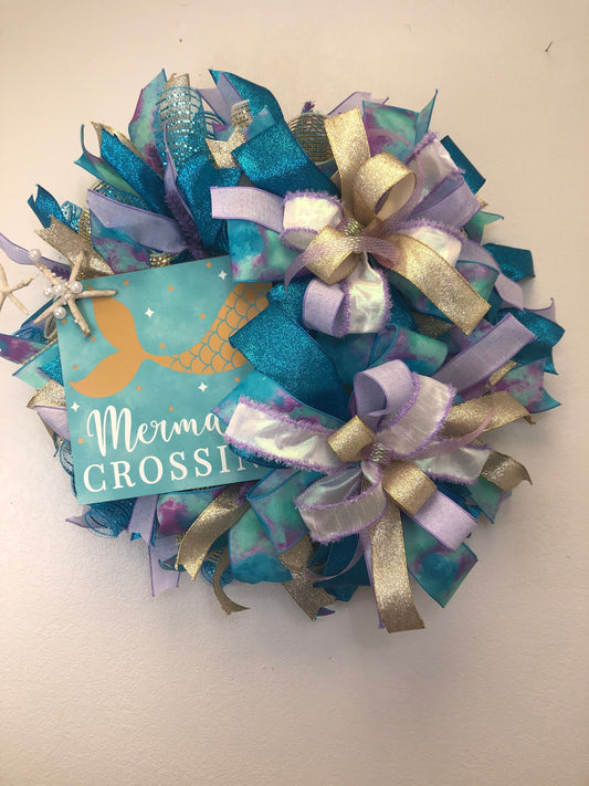 Mermaid wreath, beach wreath, nautical, porch decor, front door wreath, little girls room decor