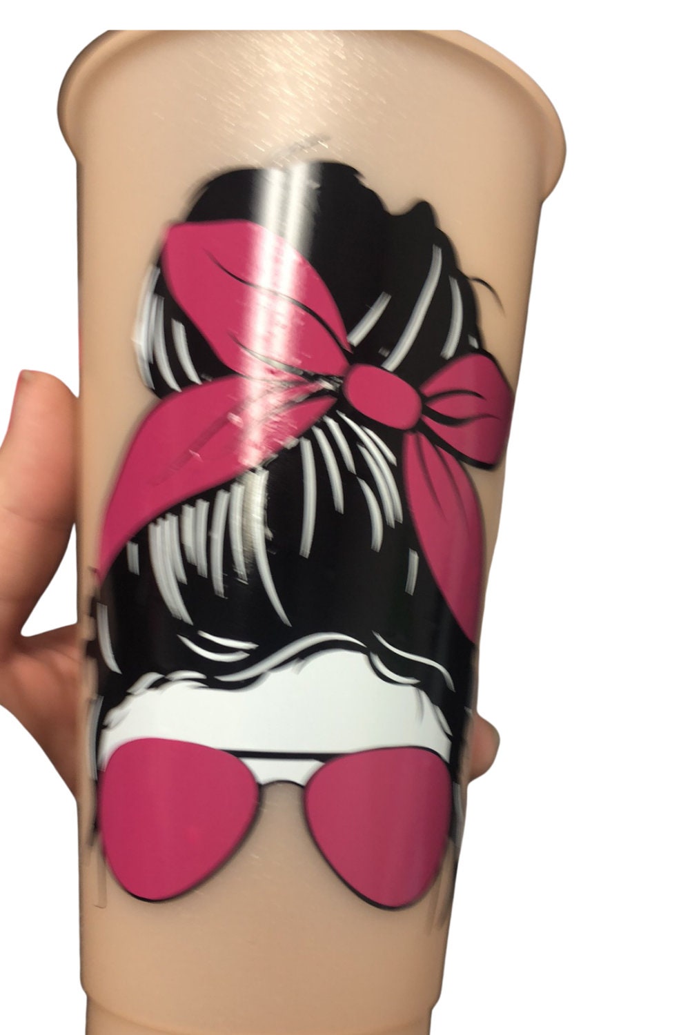 Messy bun cold cup, 24 ounce cold cup, color changing cup, cup with lid and straw, reusable cup,