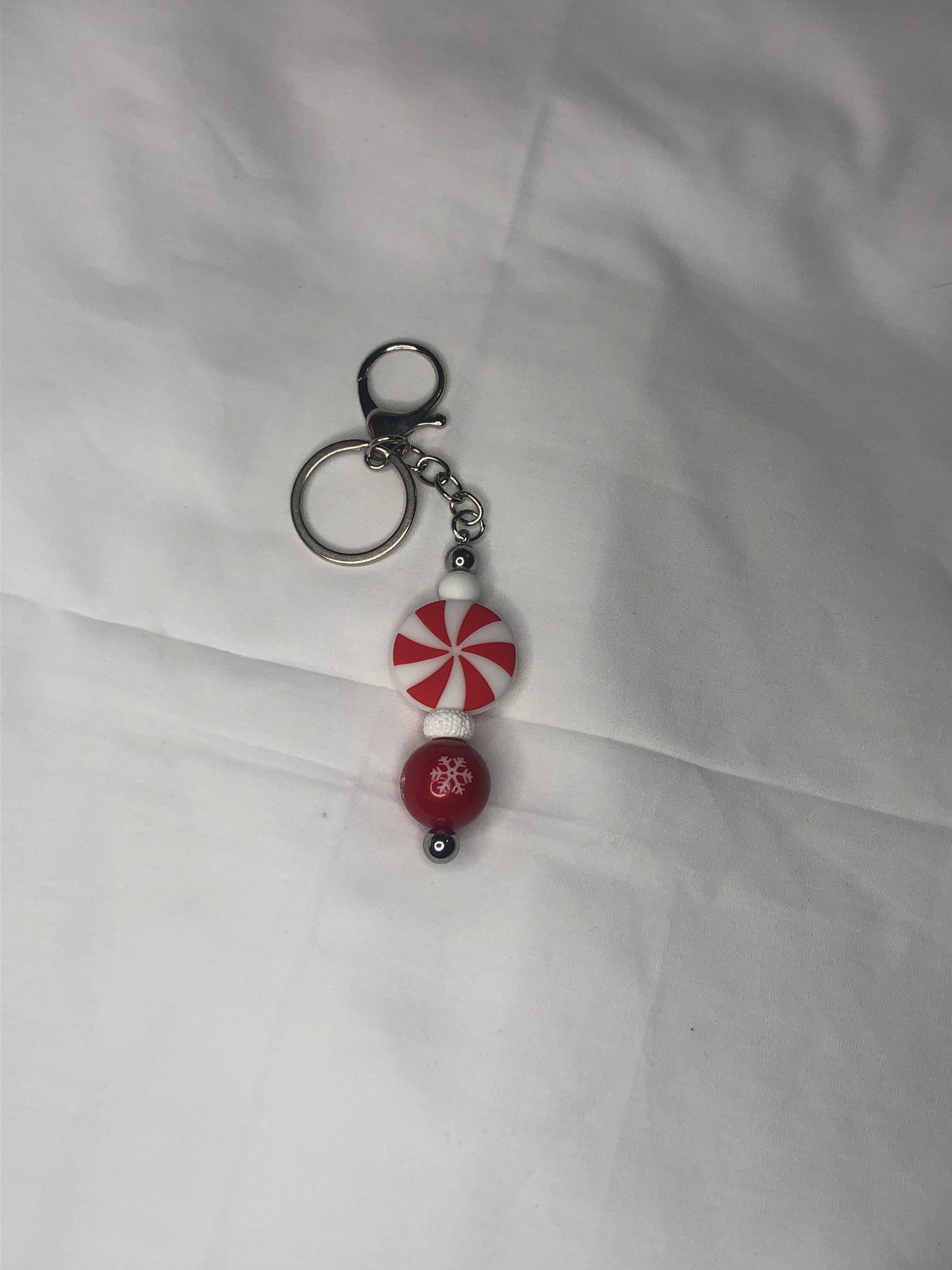 Peppermint beaded keychain