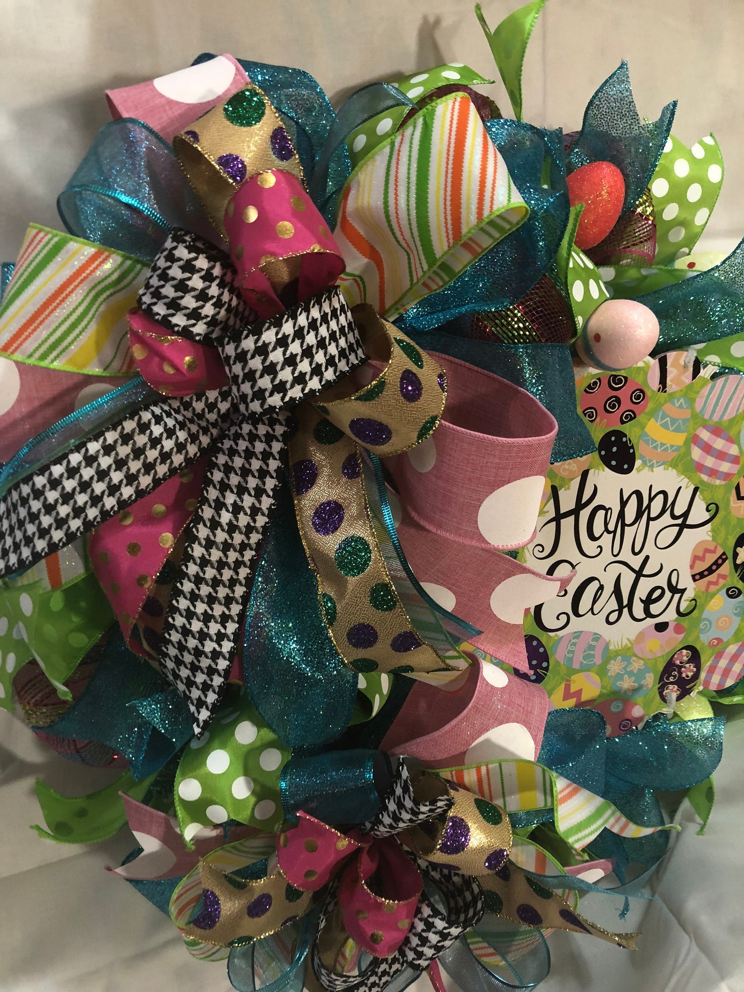 Easter wreath, Easter egg wreath, spring holiday decor, front door wreath, front door decor, front porch decor, mesh wreath