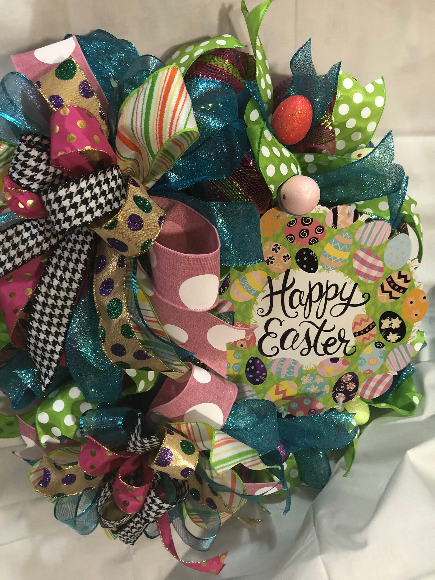 Easter wreath, Easter egg wreath, spring holiday decor, front door wreath, front door decor, front porch decor, mesh wreath