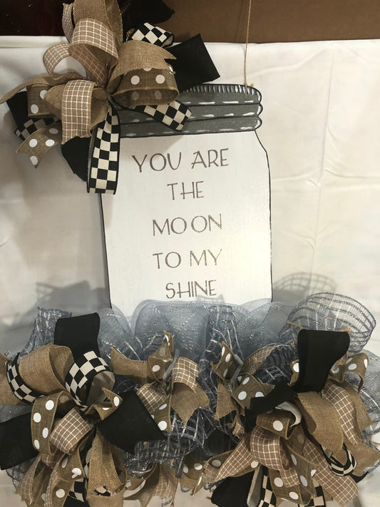 door rail, door hanger, mason jar decor, mason jar door hanger, Moonshine door decor, moonshine reef, mason jar door rail, front door decor
