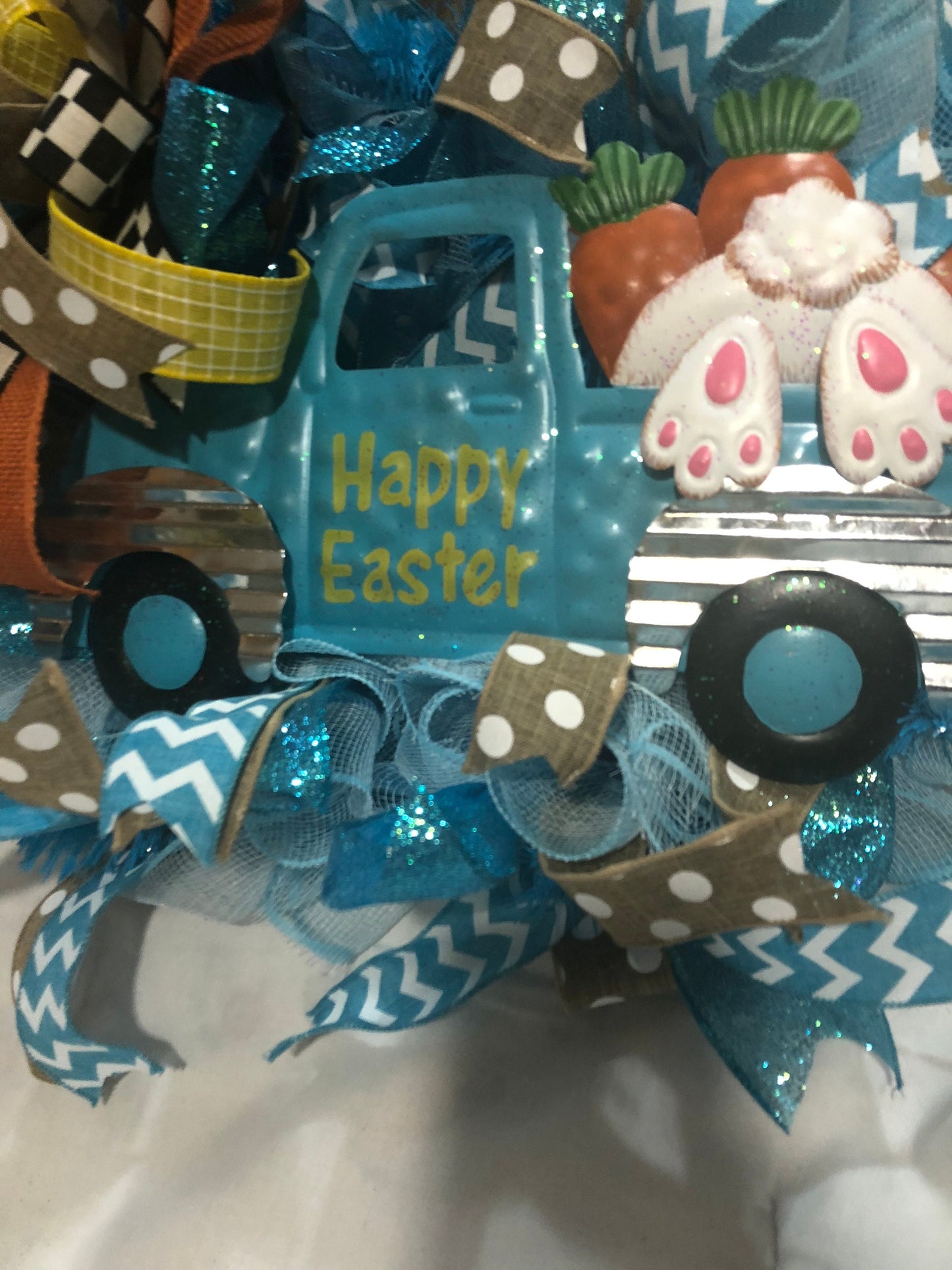 Easter wreath, blue truck , mesh wreath, bunny butt wreath, blue wreath, happy Easter wreath, Easter reef, front door wreath, porch decor