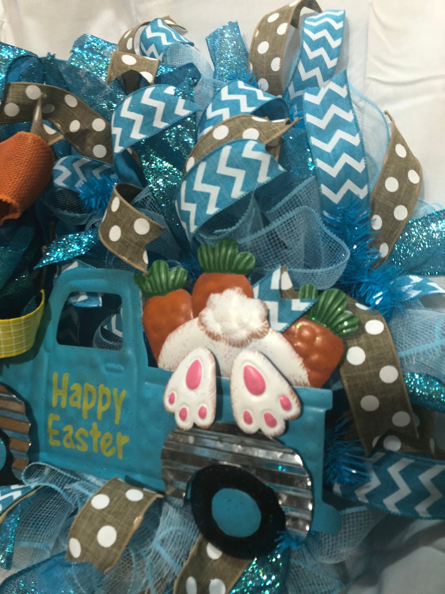 Easter wreath, blue truck , mesh wreath, bunny butt wreath, blue wreath, happy Easter wreath, Easter reef, front door wreath, porch decor