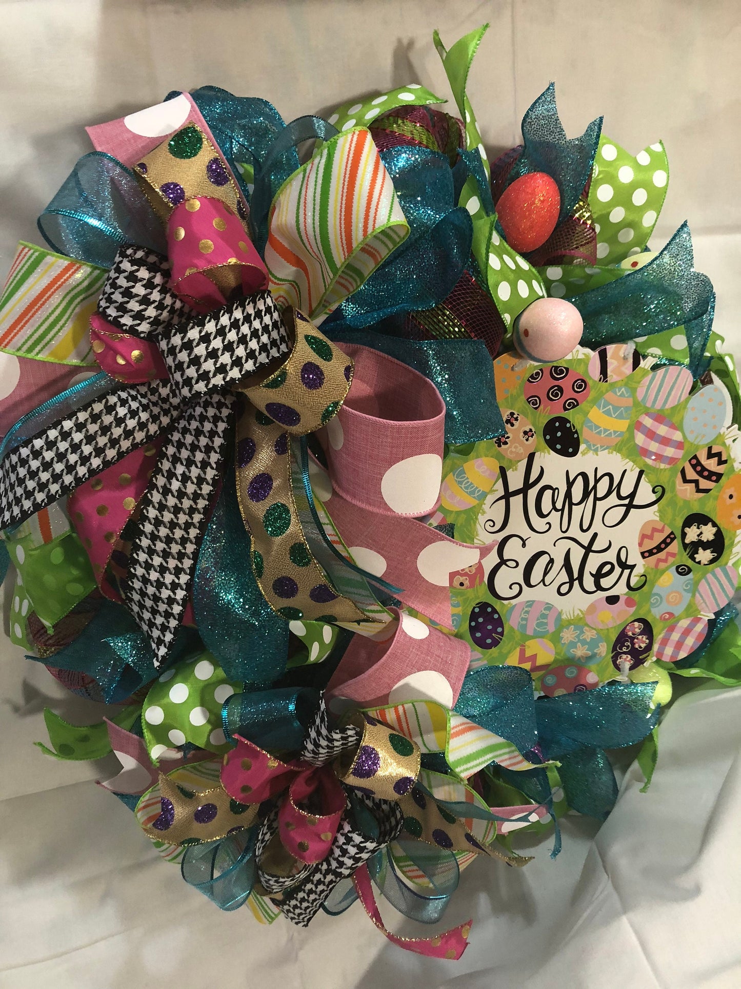 Easter wreath, Easter egg wreath, spring holiday decor, front door wreath, front door decor, front porch decor, mesh wreath