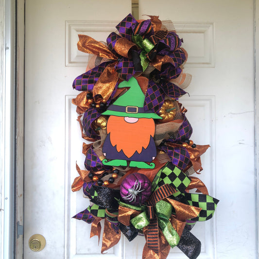 Halloween swag, fall holiday swag, front door swag, gnome swag, halloween reef, porch decor, fall holiday reef,