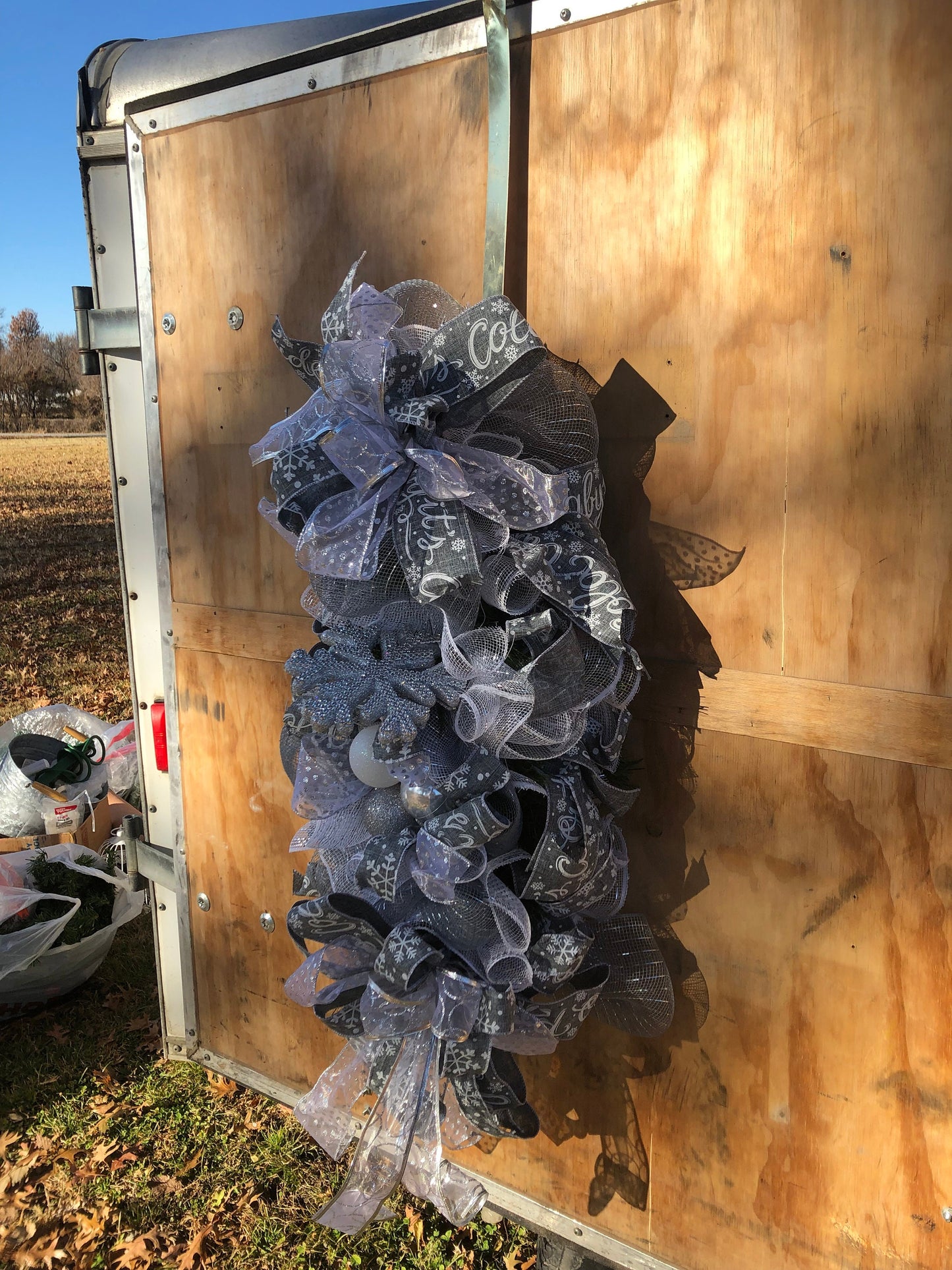 Christmas swag, snowflake swag, silver and white snowflake swag, Christmas door decor, snowflake door swag