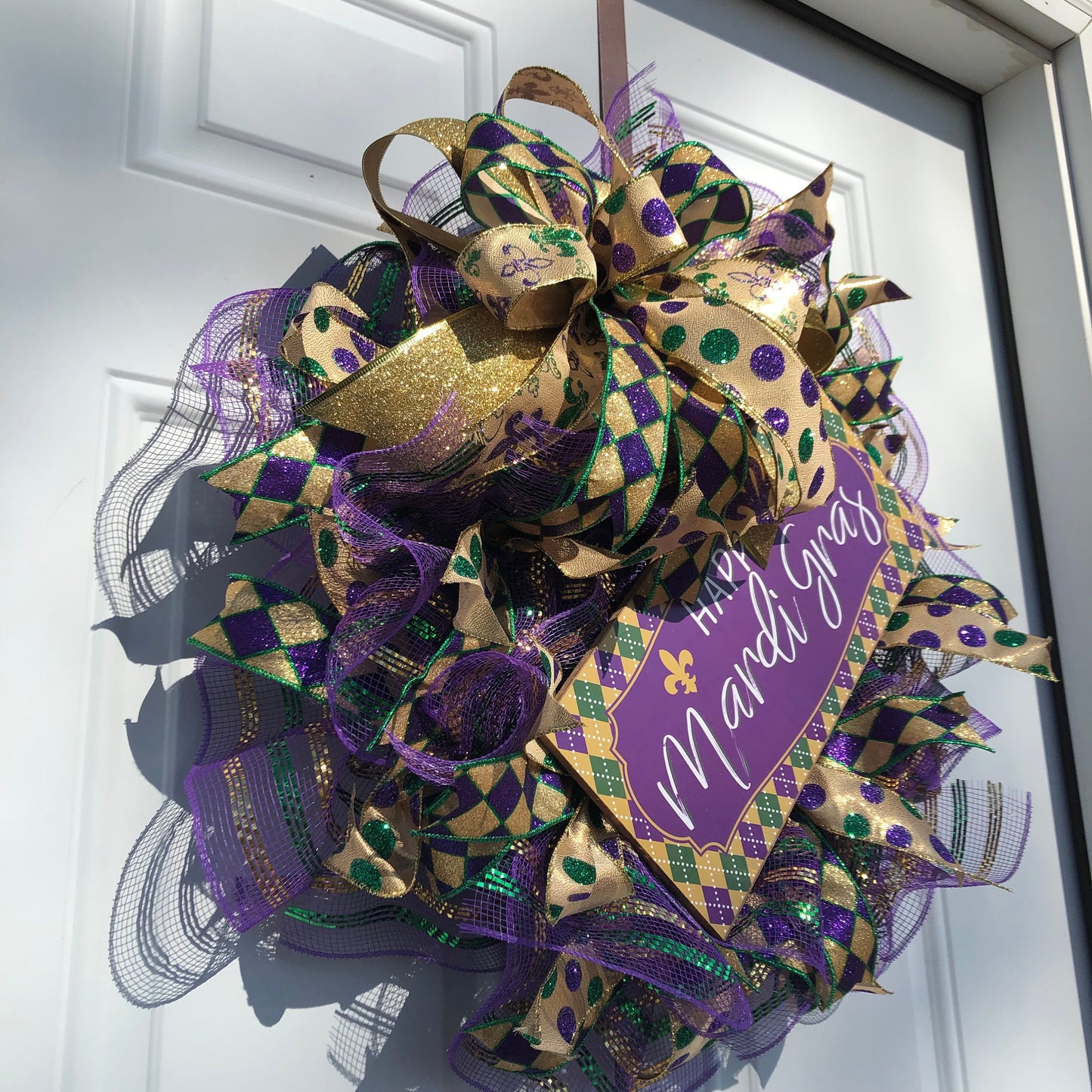 Mardi Gras, New Orleans wreath, front door wreath, porch decor, party decor, Mardi Gras mask wreath