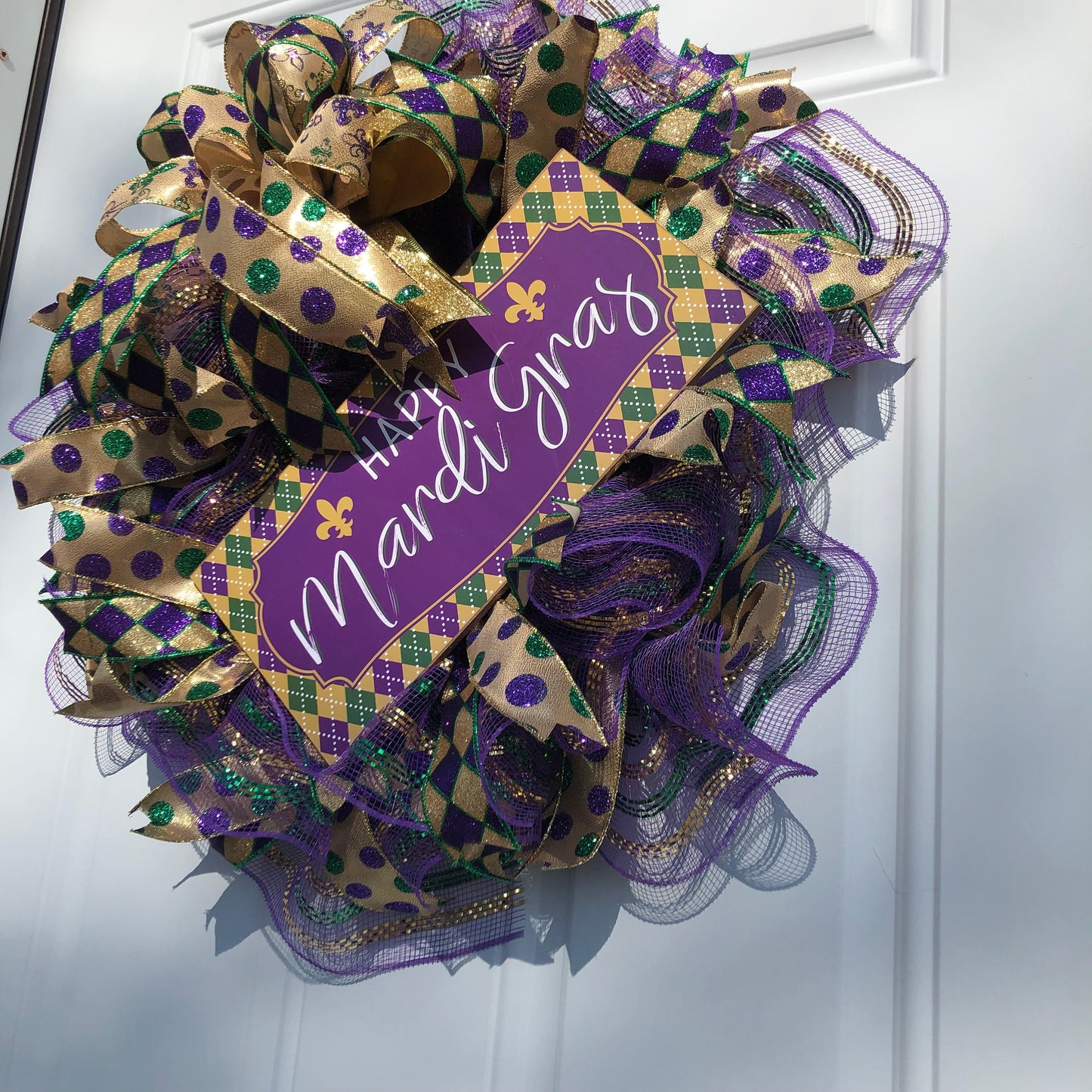 Mardi Gras, New Orleans wreath, front door wreath, porch decor, party decor, Mardi Gras mask wreath