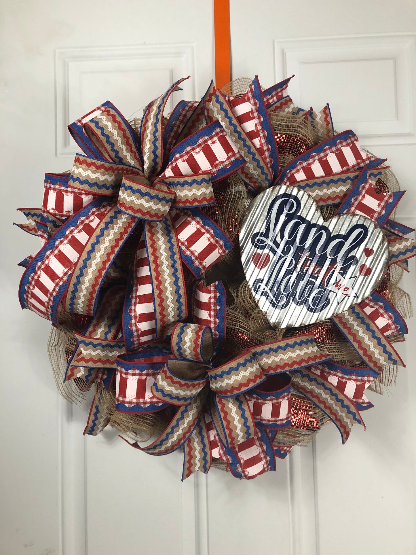 Thin wreath ,Land that we love, Fourth ofJuly wreath holiday  decor,  front door decor , best Fourth of July wreath, Independence Day decor