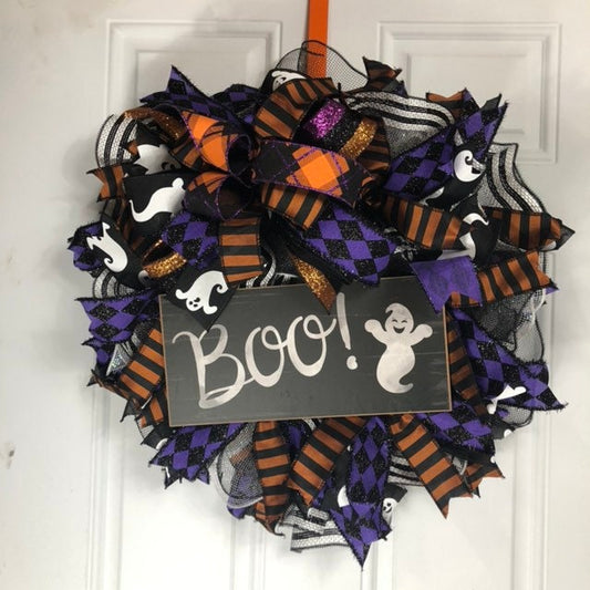 Ghost wreath, thin wreath, Halloween decor, Boo wreath, Halloween wreath, fall holiday decor