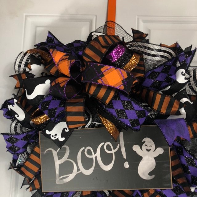 Ghost wreath, thin wreath, Halloween decor, Boo wreath, Halloween wreath, fall holiday decor