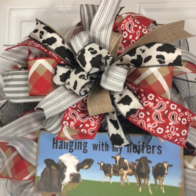Hangin’ with my heifers, cow wreath, whimsical decor, thin style wreath, door decor, porch decor, handmade