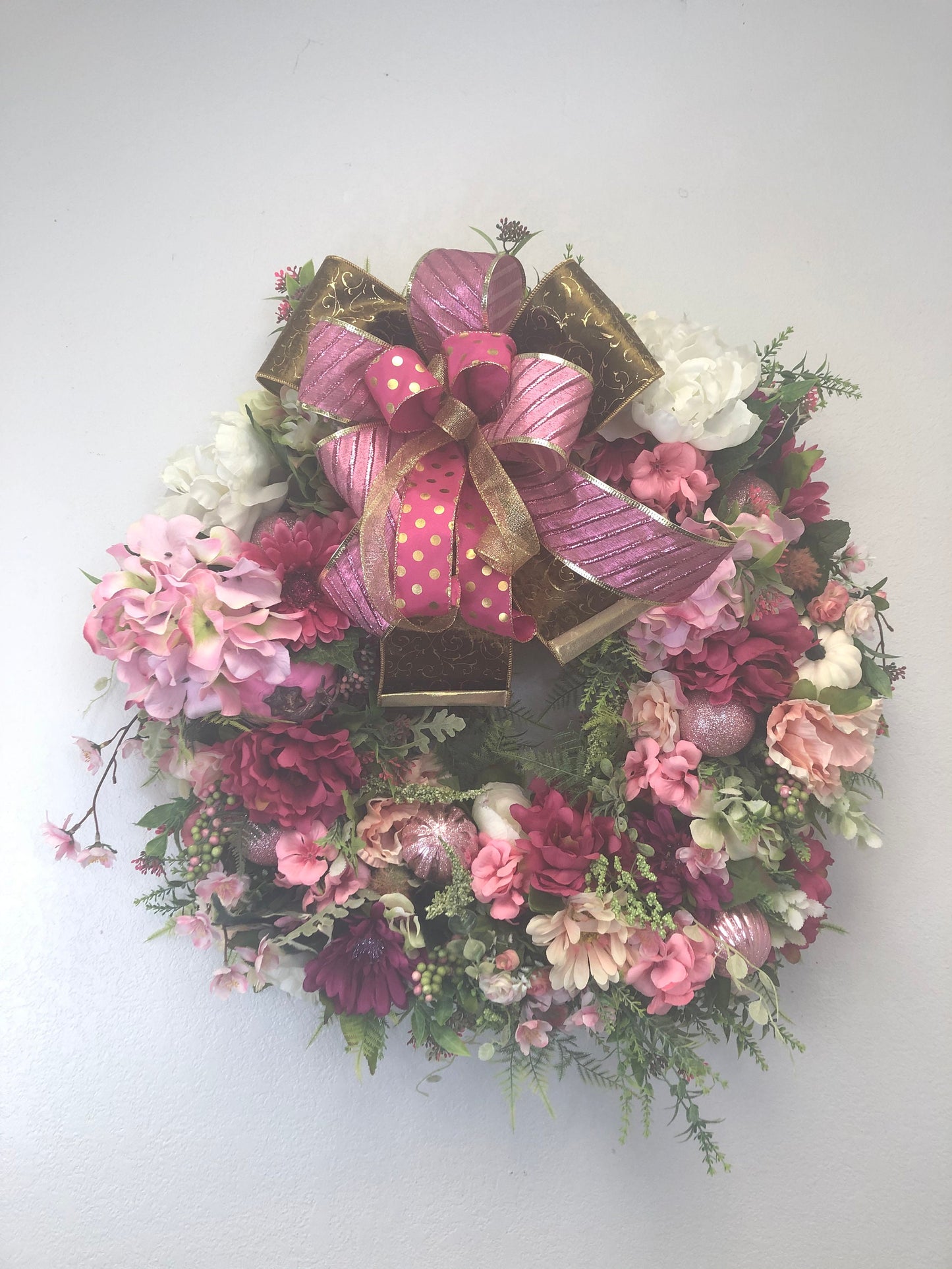 Pink floral, breast cancer awareness, luxury floral wreath, porch decor, front door wreath, large floral wreath