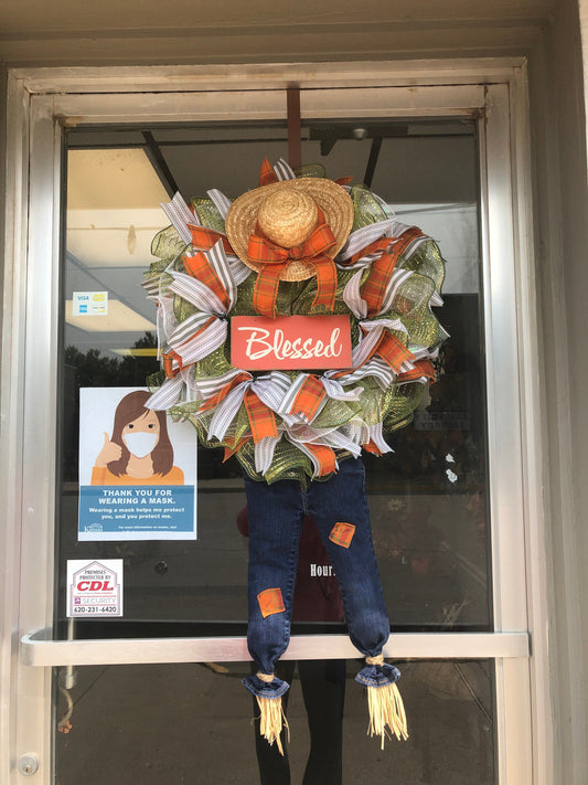 Girl scarecrow wreath, fall wreath, front door decor, scarecrow decor, porch decor