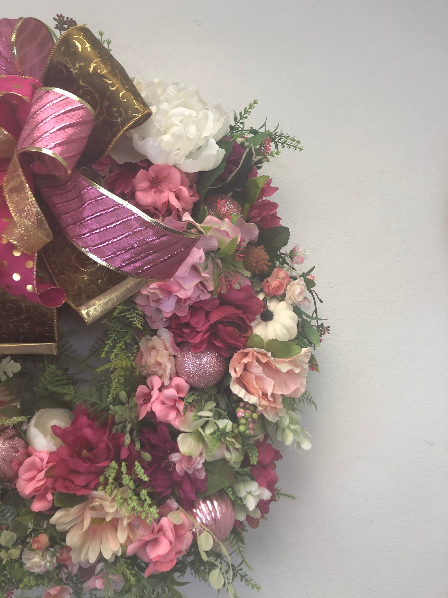 Pink floral, breast cancer awareness, luxury floral wreath, porch decor, front door wreath, large floral wreath