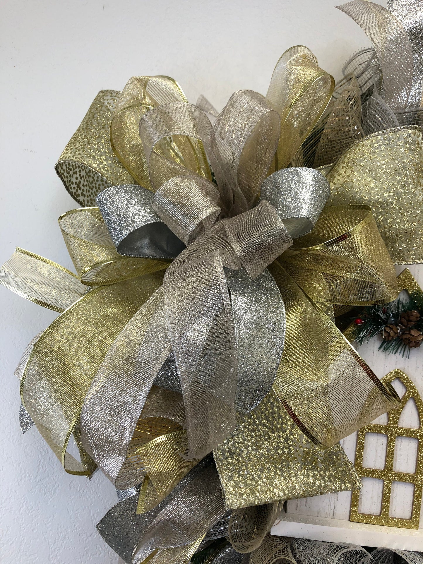 Silver and gold Christmas, church wreath, everyday winter wreath, Christmas wreath, religious wreath, front door wreath, porch decor
