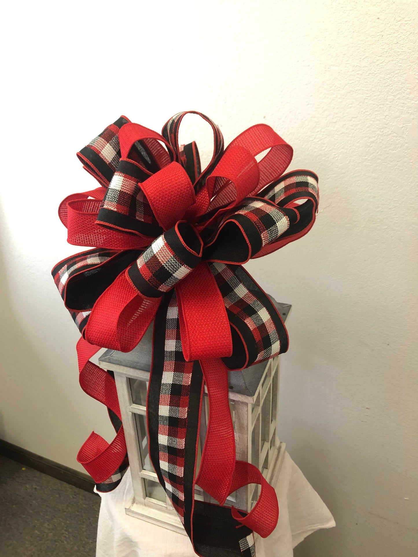 Tree topper bow, large bow, wreath bow, Christmas bow