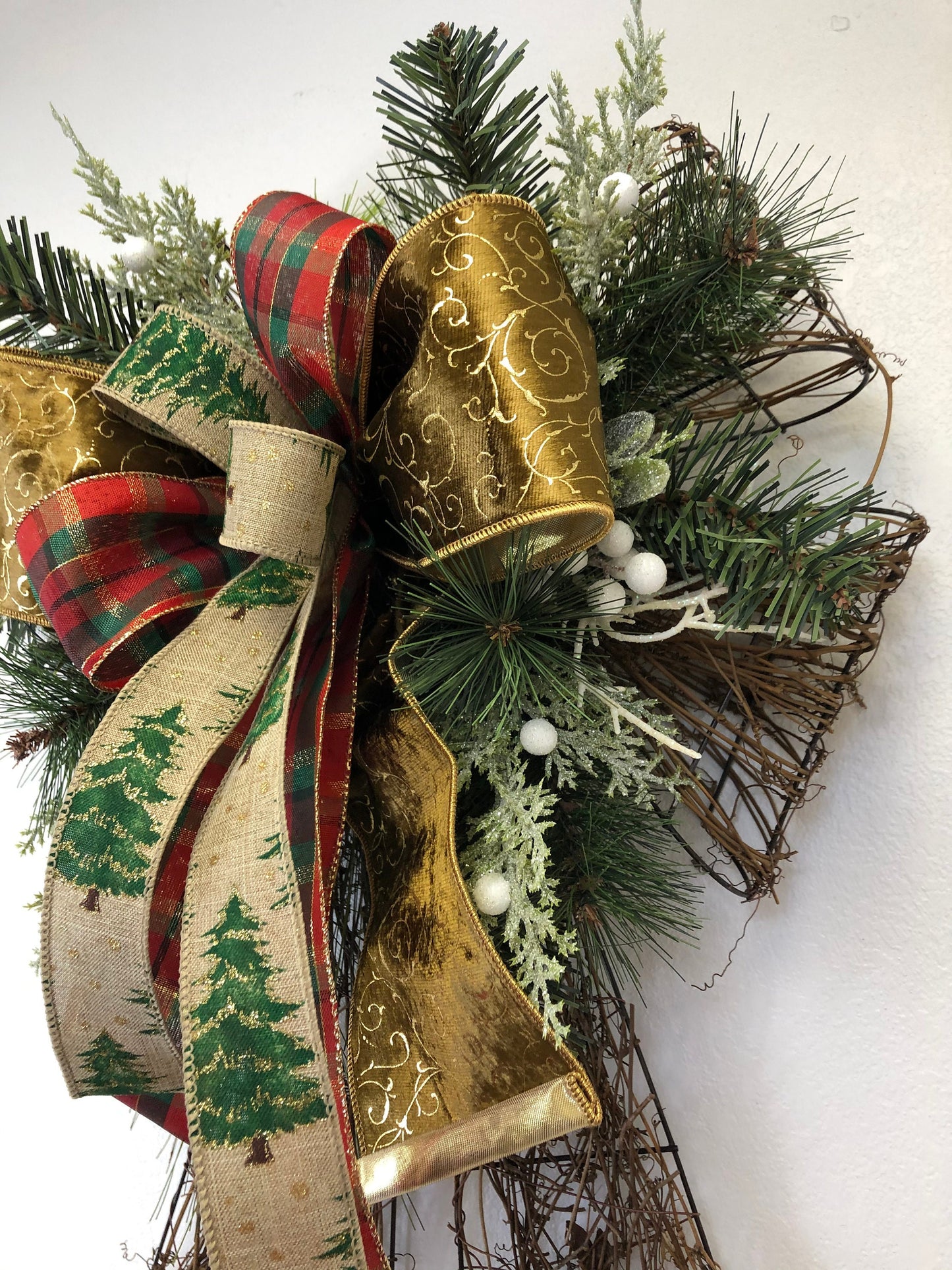 Twig wreath,Rustic Christmas, winter decor, farmhouse decor, country Christmas, bow door hanger