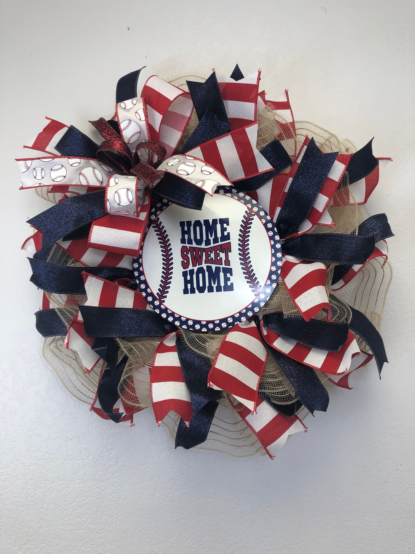 Baseball wreath, patriotic wreath, red white and blue, baseball decor, front door wreath, porch decor, front door decor, home sweet home