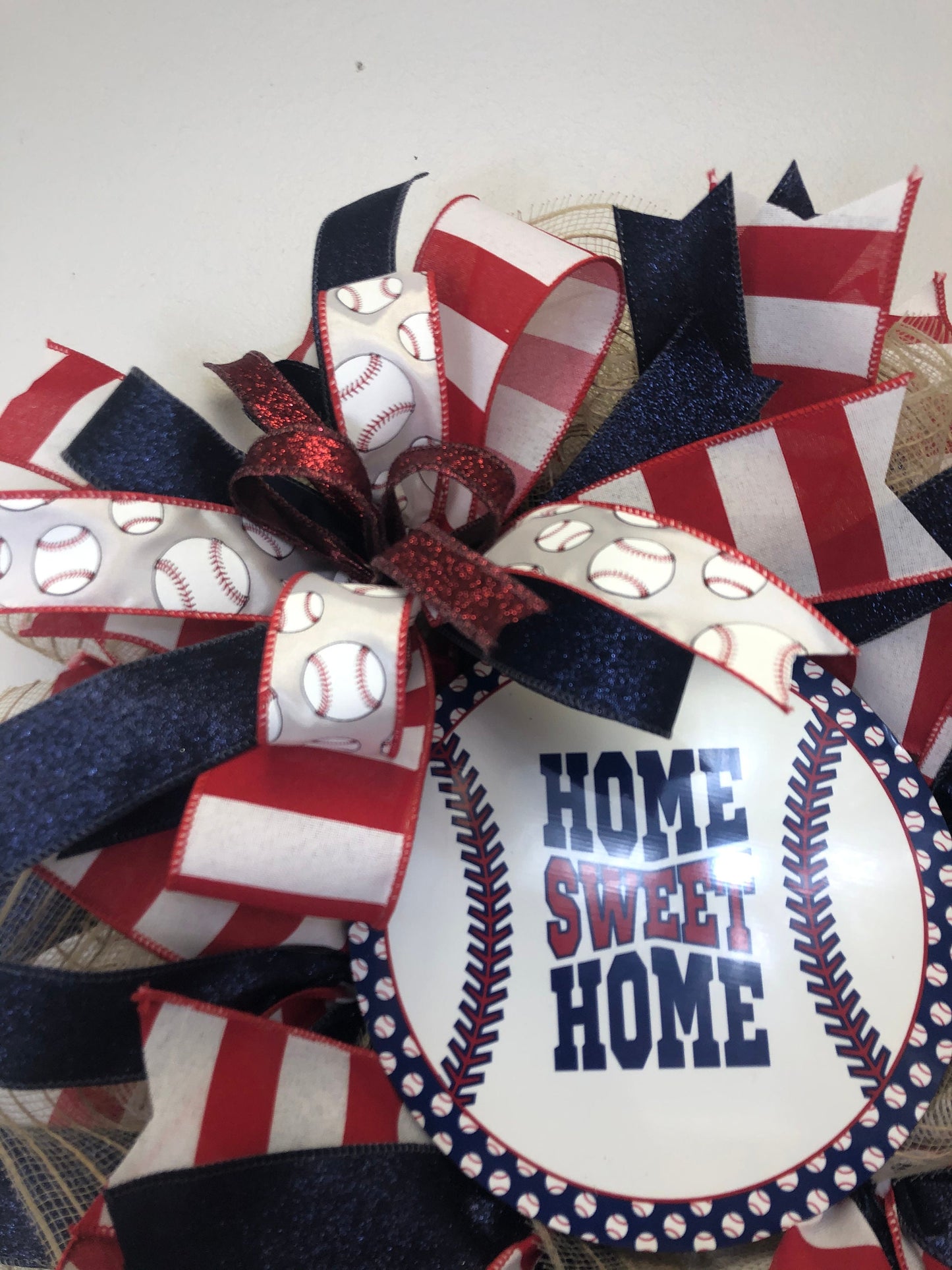 Baseball wreath, patriotic wreath, red white and blue, baseball decor, front door wreath, porch decor, front door decor, home sweet home