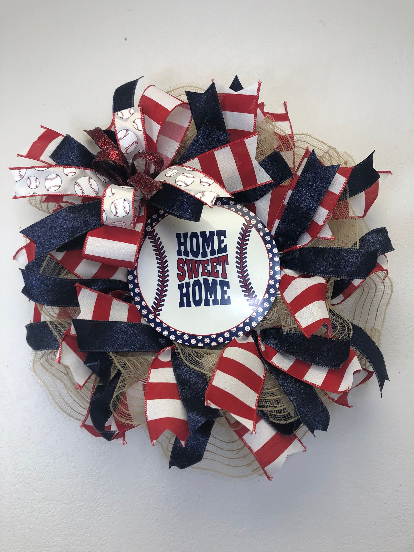 Baseball wreath, patriotic wreath, red white and blue, baseball decor, front door wreath, porch decor, front door decor, home sweet home