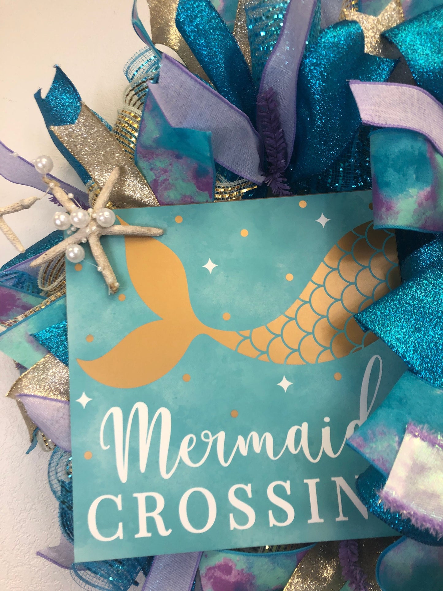 Mermaid wreath, beach wreath, nautical, porch decor, front door wreath, little girls room decor