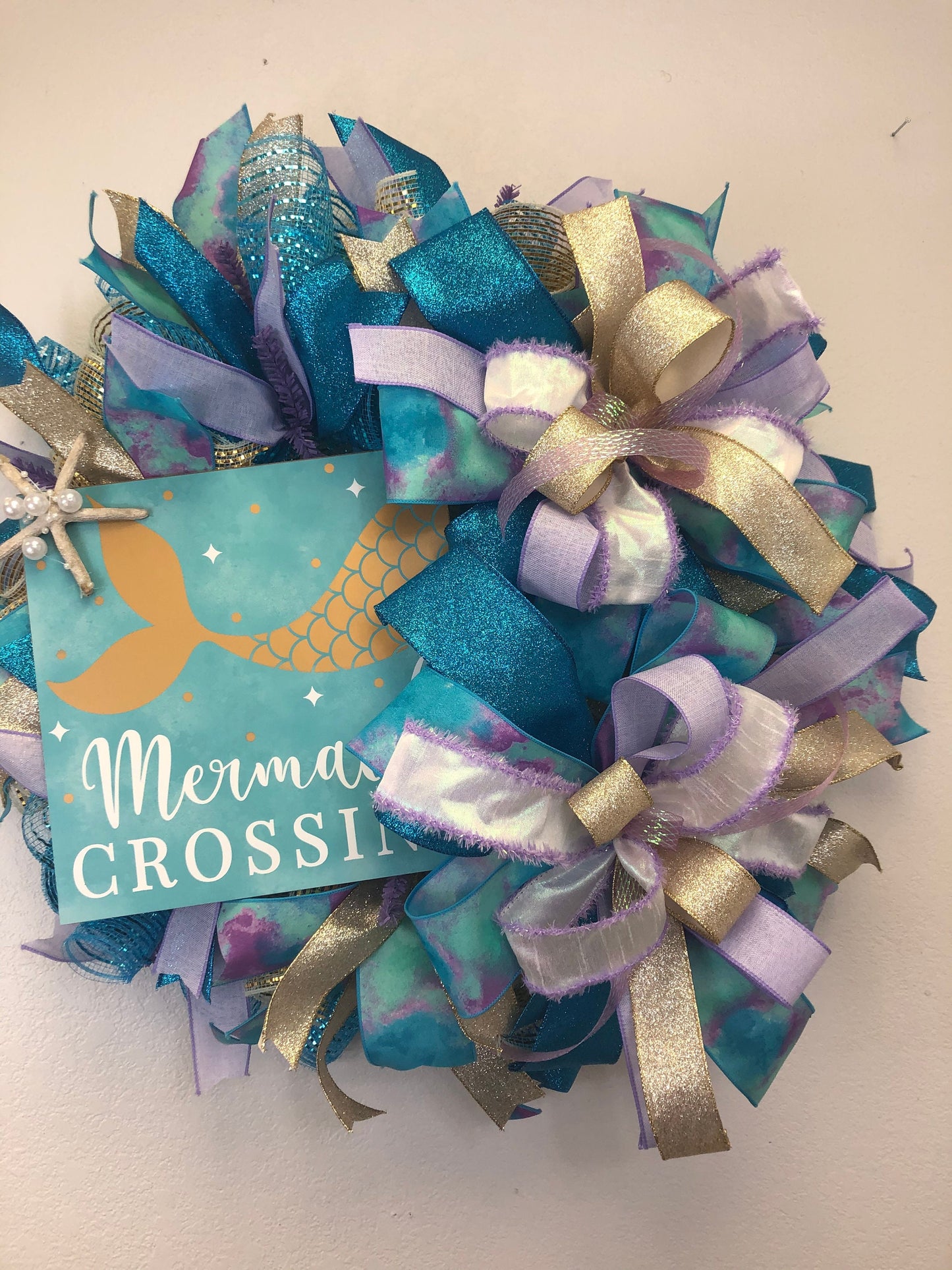 Mermaid wreath, beach wreath, nautical, porch decor, front door wreath, little girls room decor