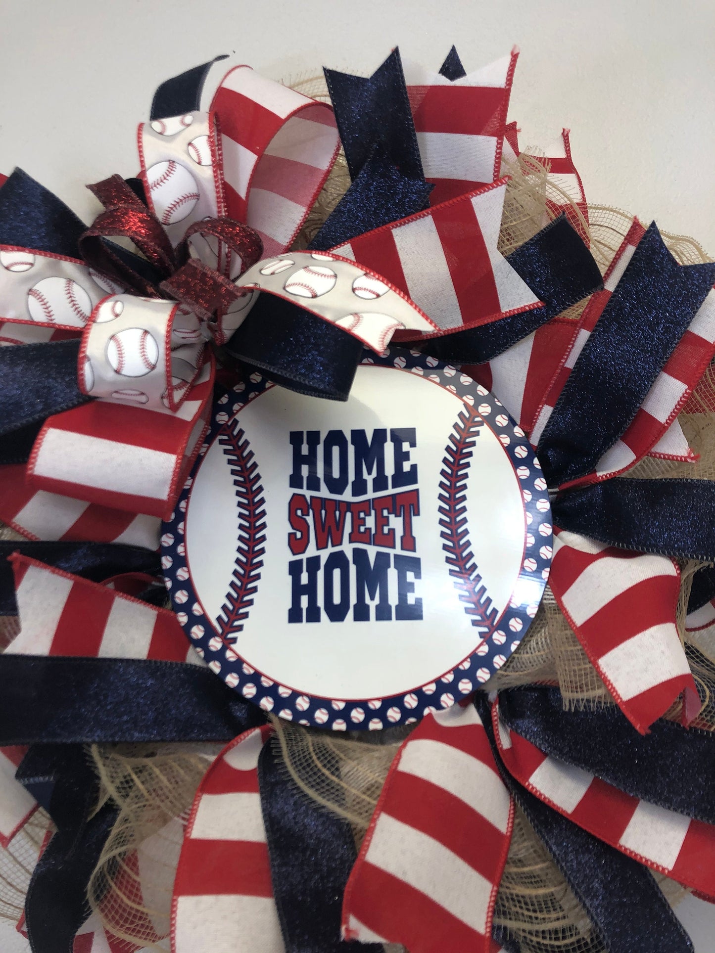 Baseball wreath, patriotic wreath, red white and blue, baseball decor, front door wreath, porch decor, front door decor, home sweet home