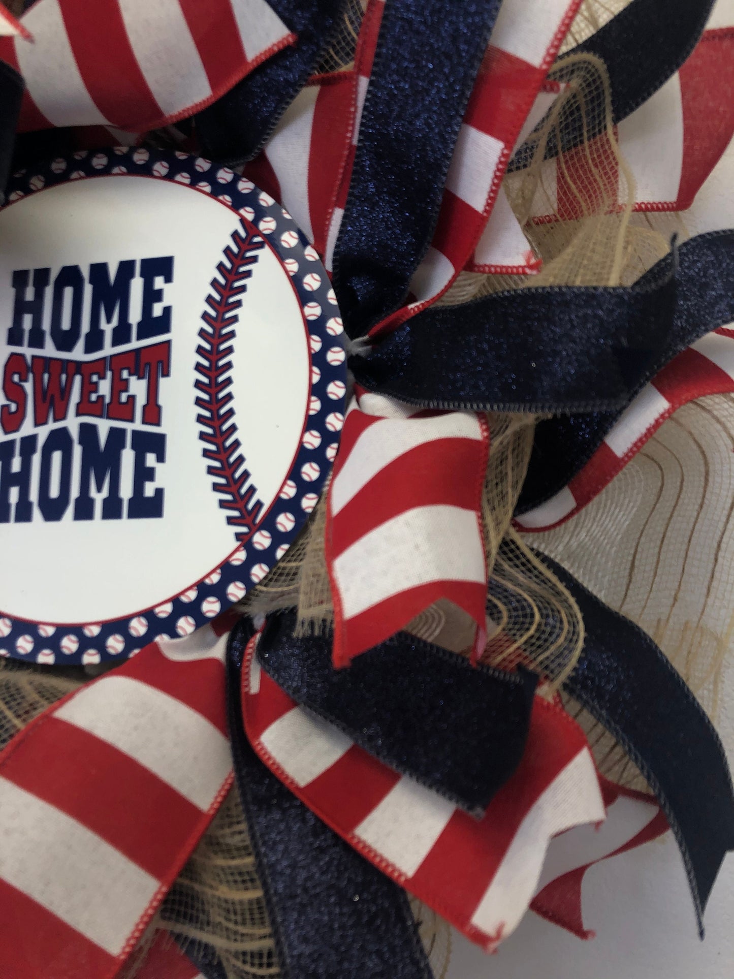 Baseball wreath, patriotic wreath, red white and blue, baseball decor, front door wreath, porch decor, front door decor, home sweet home