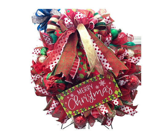 Christmas wreath, traditional Christmas, red and green wreath, front door decor, porch decor, large Christmas wreath