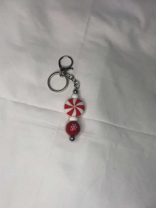 Peppermint beaded keychain